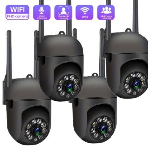 4 Units of 360° Pan-tilt Wireless Cameras with 1080P Full HD Video | USB Power Supply Design for Easy Installation | 24-hour Full-color Night Vision + Human Shape Detection + Two-way Intercom | 2.4G WiFi Home Monitor + Mobile Alarm