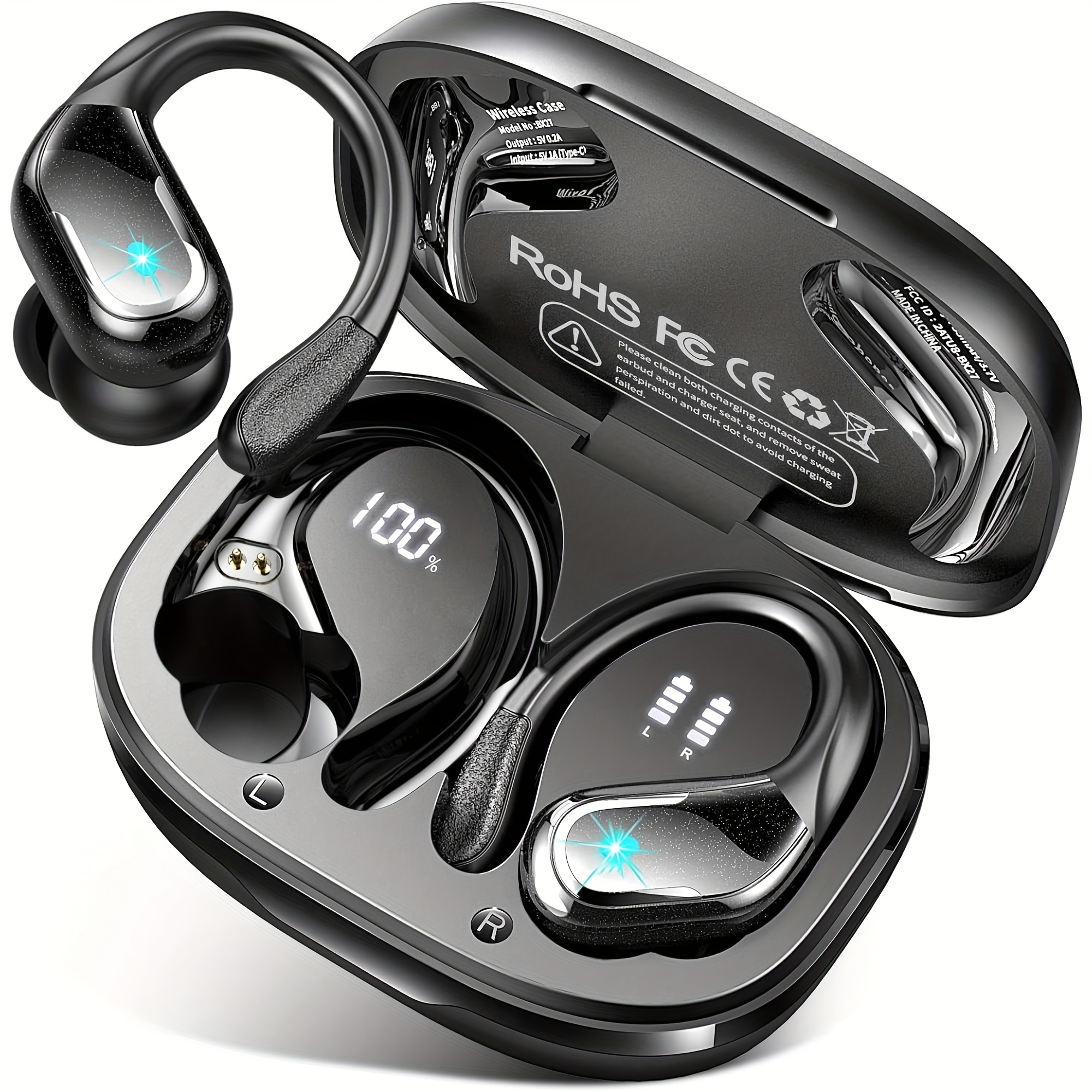 LIFEBEE Wireless Sport Earbuds with Mic | In-Ear Headphones with LED Display, Mini Charging Case, No Jack, Type-C Port Charging, Battery Capacity, Plastic Material