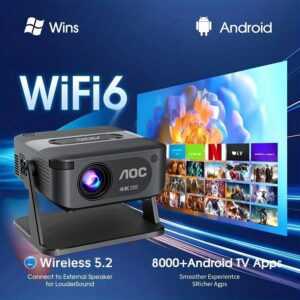 Alternative view of The AOC HA109 Projector Features Built-In Wifi And Wireless Applications, Supports a Local Resolution of 4K 720P, And Has a FHD 270° Adjustable Automatic Keystone. It Is Compatible with HDTV, Laptops, And PS5