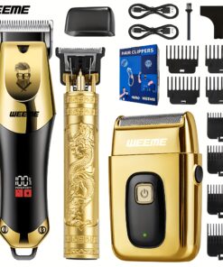 Alternative view of WEEME 3pcs Men's electric hairdresser set, hairdresser hairdresser set, household electric hairdresser set, USB charging electric hairdresser, alloy knife head, LCD display, carving shape, household car travel use, Father's Day gift