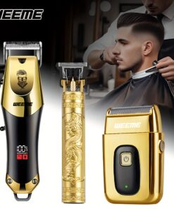 WEEME 3pcs Men's electric hairdresser set, hairdresser hairdresser set, household electric hairdresser set, USB charging electric hairdresser, alloy knife head, LCD display, carving shape, household car travel use, Father's Day gift