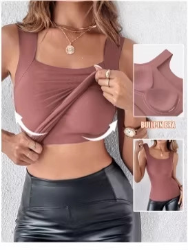 2026 grenzüberschreitende Amazon Damenmode Einfarbige mit Brustpolster, Oberbekleidung, Basisschicht, U-Neck Tanktop zu Hause - Image 4