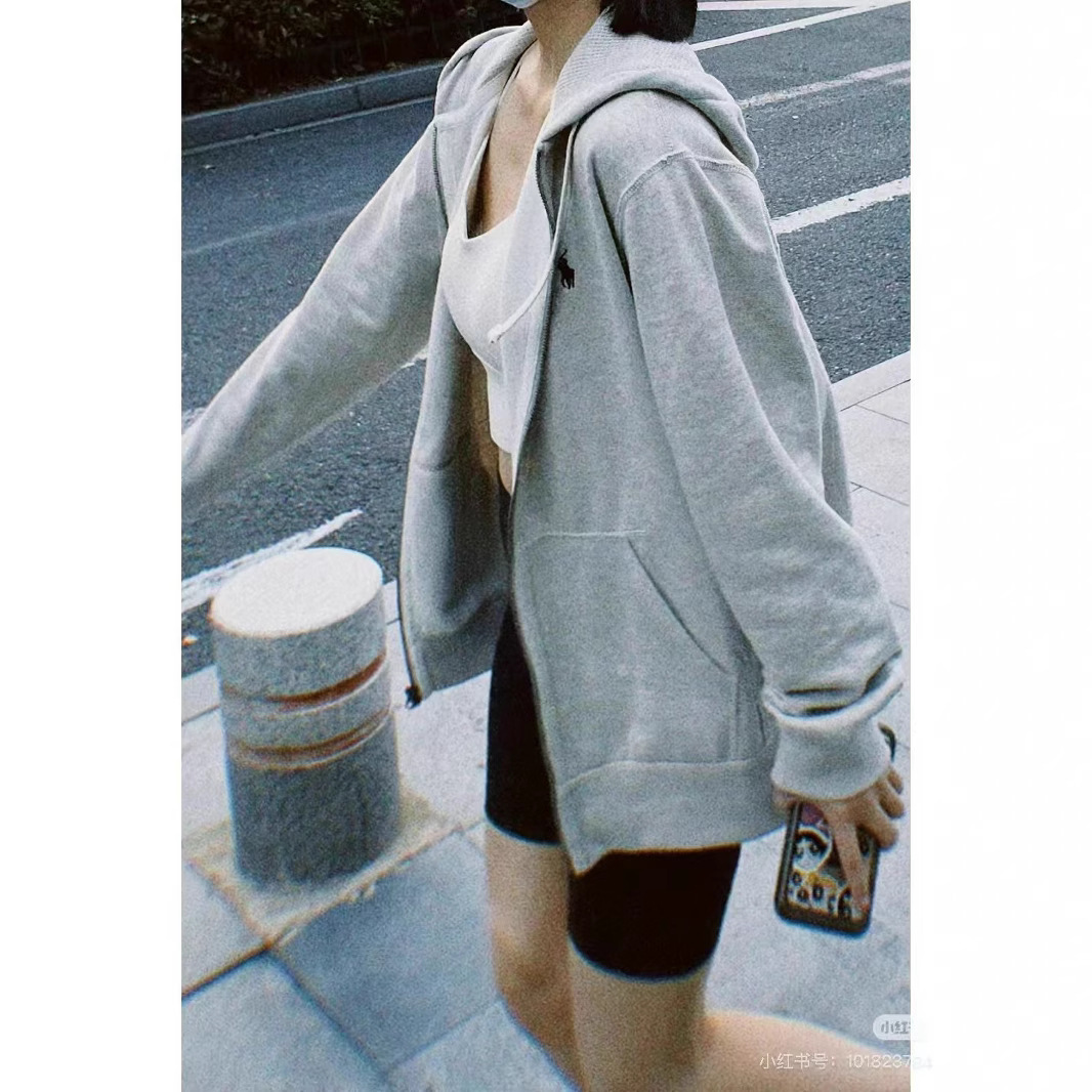 Grenzüberschreitende exklusive Rough RL-Basic-Strickjacke, Pony-Sticking-Logo, Kapuzenpullover und Unisex-Reißverschluss