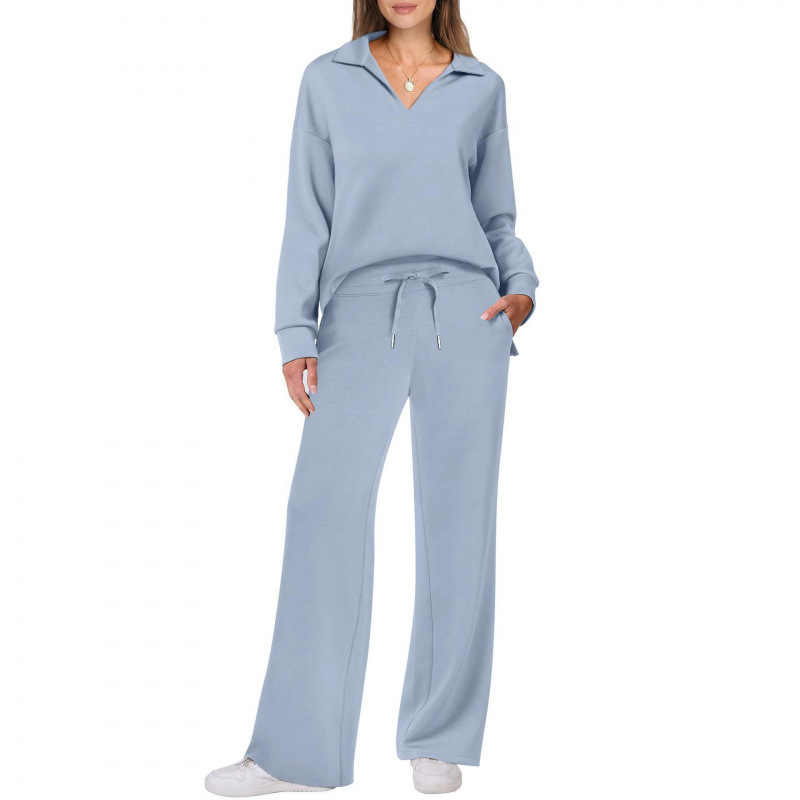 Amazon Europäischer und amerikanischer Frühling & Herbst Neue Mode Freizeit Damen mit Langarm, Kordelzug Einfarbiges Pendler-Langhosen-Set - Image 5