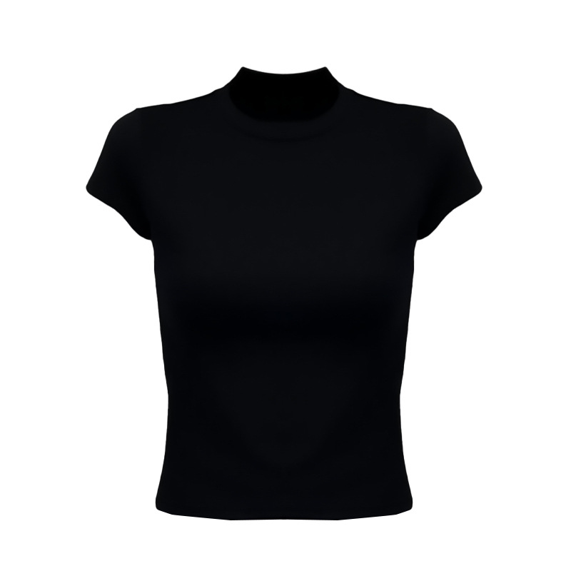 2025 Halb Halsausschnitt Kurzärmel-T-Shirt für Frauen, einfarbiges koreanisches Slimming Frühherbst-Basislage, Innenoberteil zum Schlanken - Image 5