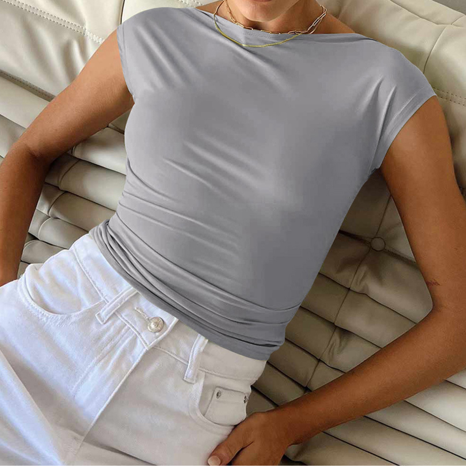 Grenzüberschreitende, heiß verkaufte neue einfarbige Y2K-Kleidung, sexy rückenfreie kurzärmelige T-Shirts, sexy reine Ve