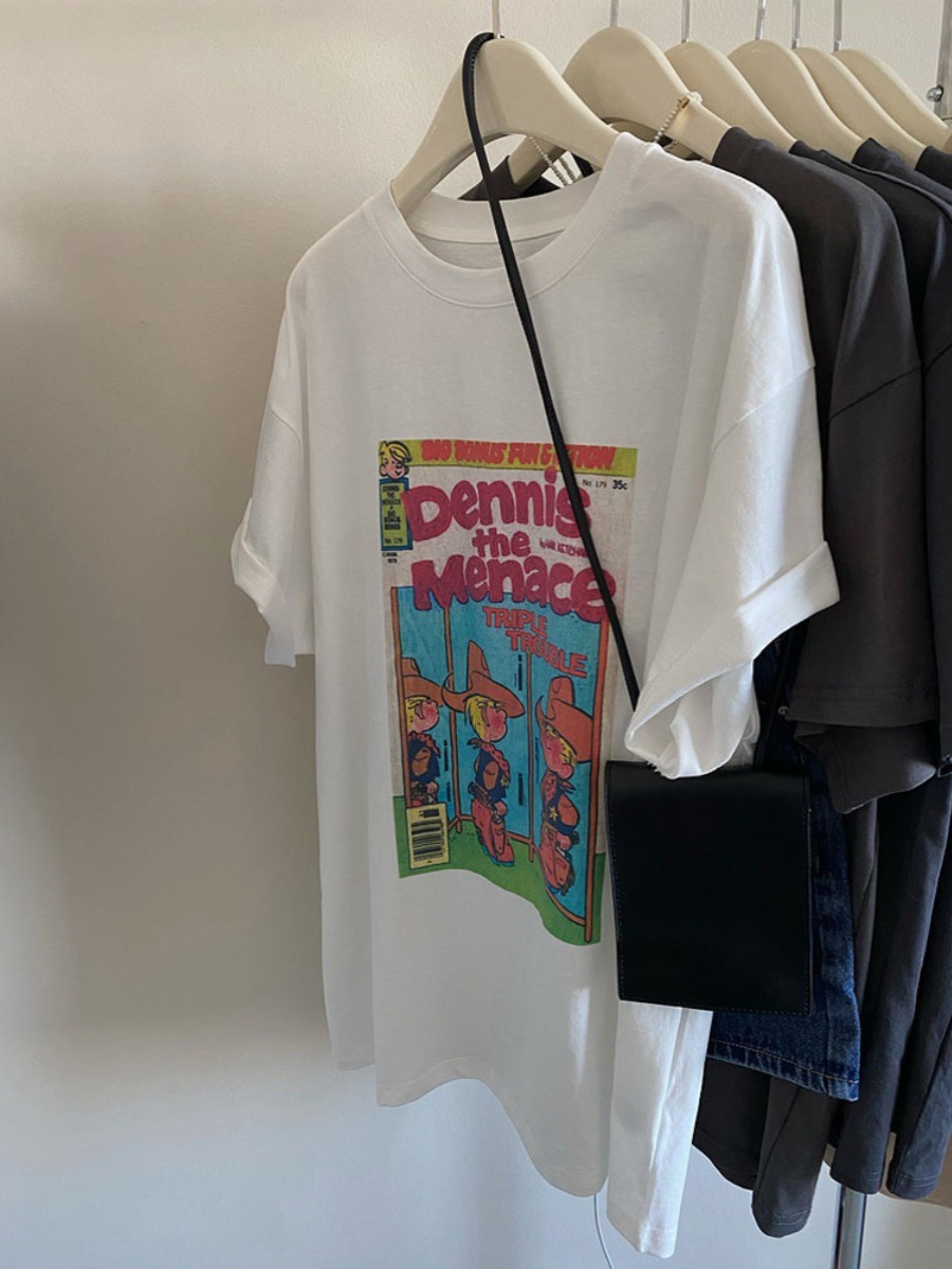 Südkoreas Dongdaemun 2025 Sommer New-Fashion Cartoon-Print Locker lässiger Vielseitiger Kurzarm-T-Shirt Top Frauen