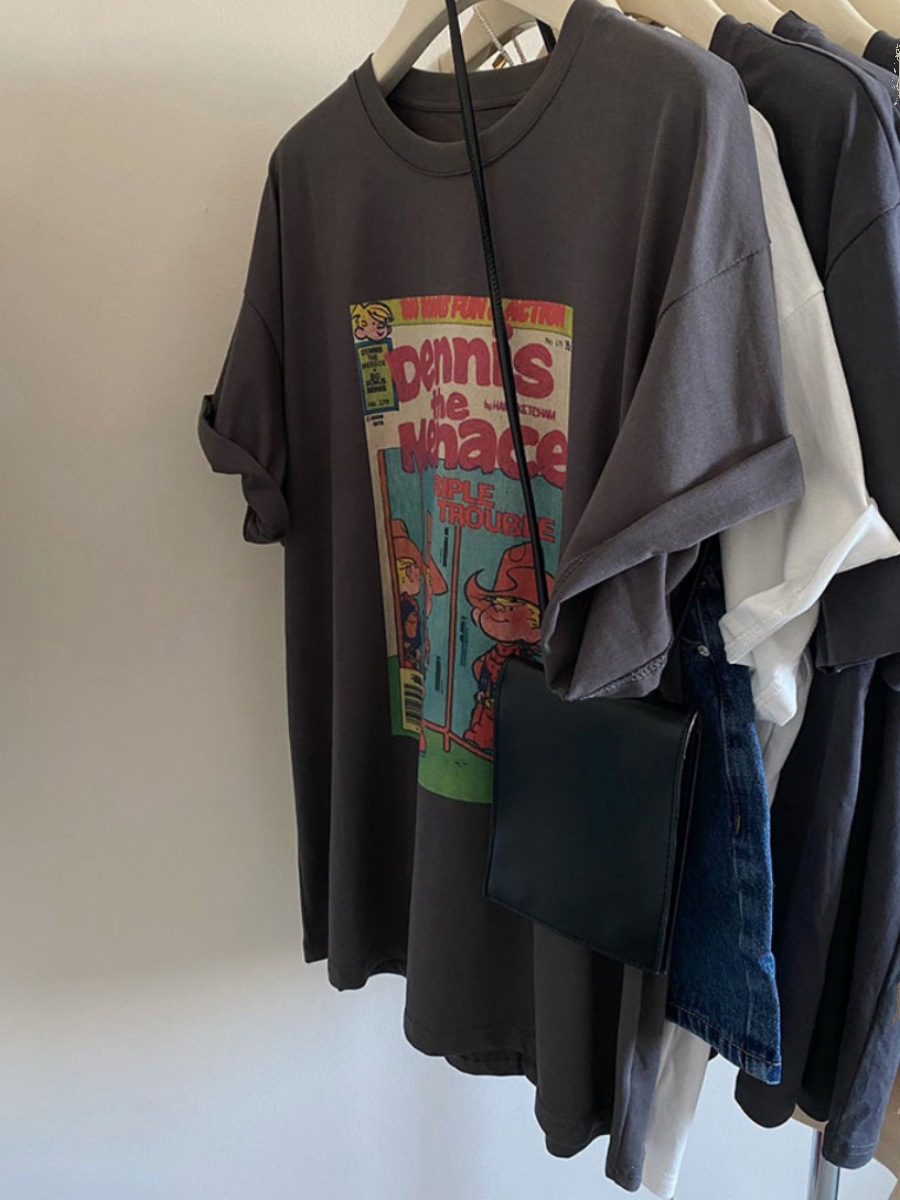 Südkoreas Dongdaemun 2025 Sommer New-Fashion Cartoon-Print Locker lässiger Vielseitiger Kurzarm-T-Shirt Top Frauen