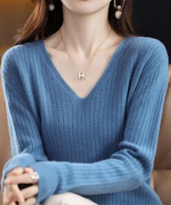 Neuer gestrickter Strick-Pullover mit V-Ausschnitt Damen für Herbst/Winter 2025 – locker langärmliger Pullover mit Pullover darunter