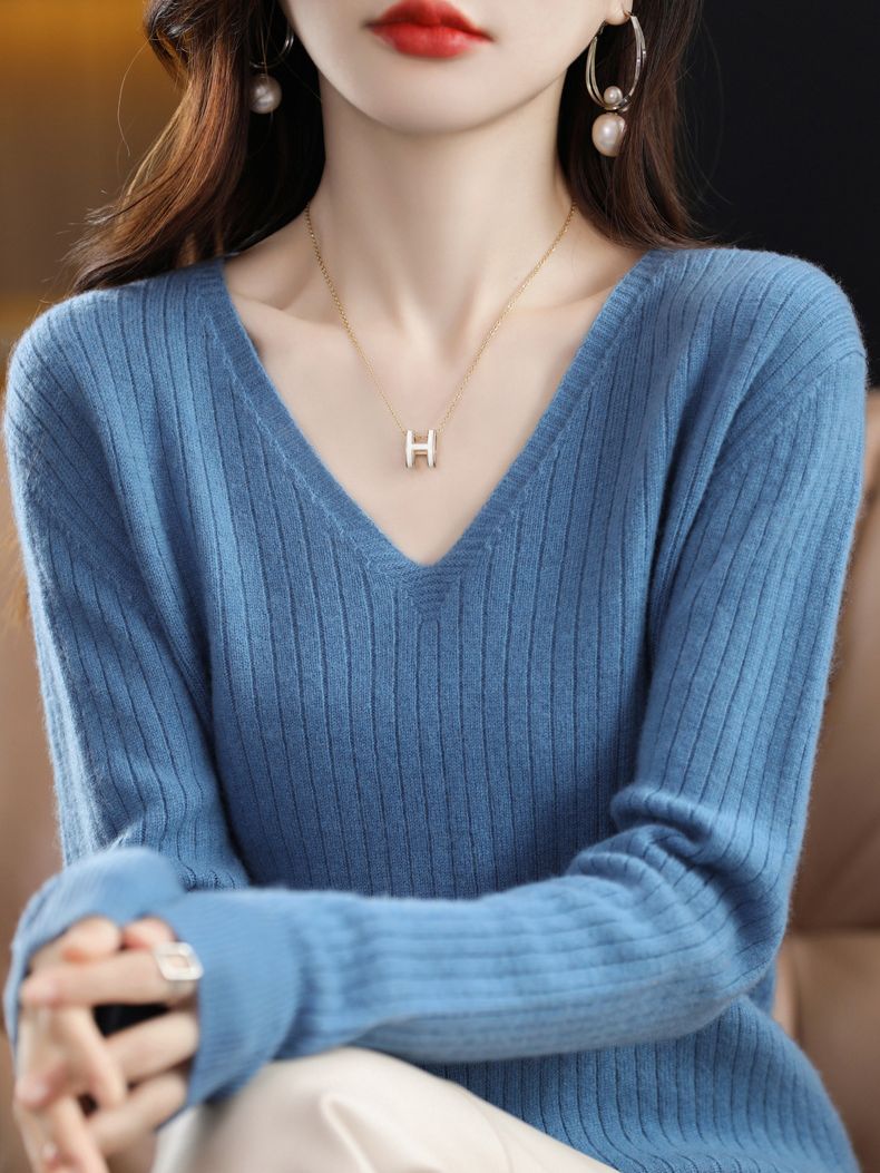 Neuer gestrickter Strick-Pullover mit V-Ausschnitt Damen für Herbst/Winter 2025 – locker langärmliger Pullover mit Pullo