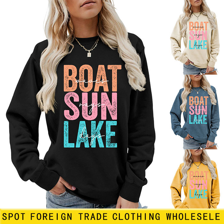 Amazon, unabhängige Seite, Mode, Boot Sun, Lake Waves, Herbst/Winter, neuer Sweatshirt für Frauen, vielseitiger Stil