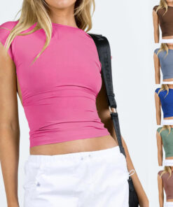Grenzüberschreitende, heiß verkaufte neue einfarbige Y2K-Kleidung, sexy rückenfreie kurzärmelige T-Shirts, sexy reine Verlangen-Tops