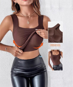 2026 grenzüberschreitende Amazon Damenmode Einfarbige mit Brustpolster, Oberbekleidung, Basisschicht, U-Neck Tanktop zu Hause