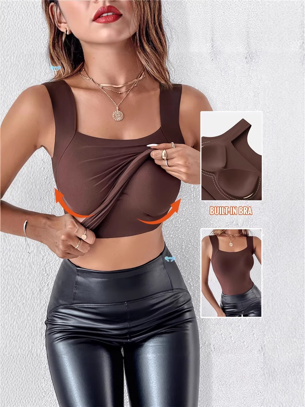 2026 grenzüberschreitende Amazon Damenmode Einfarbige mit Brustpolster, Oberbekleidung, Basisschicht, U-Neck Tanktop zu