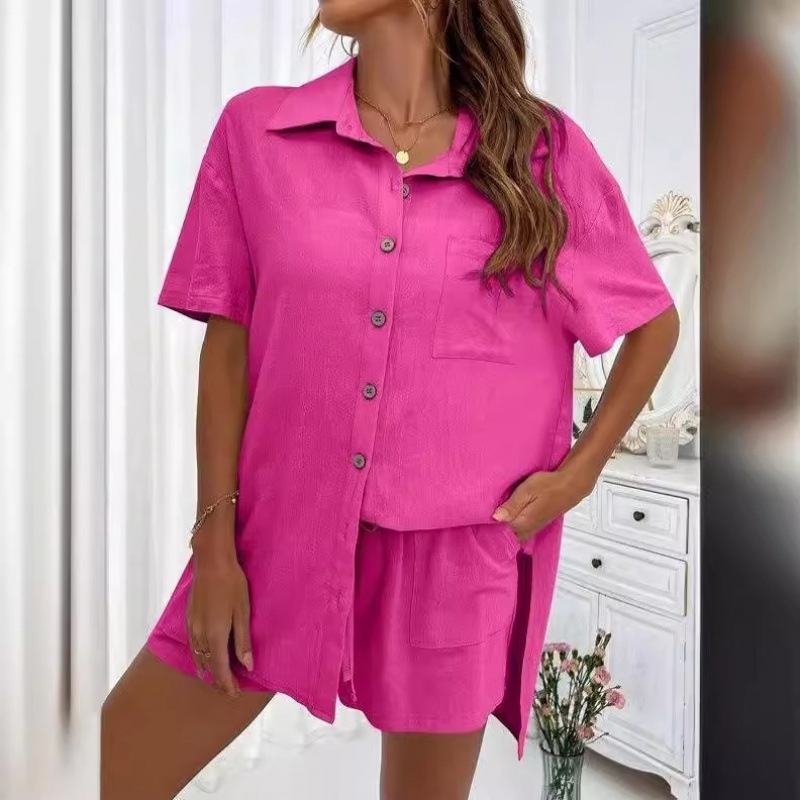 2026 Grenzüberschreitende AliExpress Fashion Shorts 2026 Zweiteiliges Einfarbiges Hemdset Damen Freizeit locker kurzärmelige Kurzärmel mit einer Reihe - Image 4