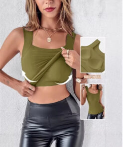 Alternative view of 2026 grenzüberschreitende Amazon Damenmode Einfarbige mit Brustpolster, Oberbekleidung, Basisschicht, U-Neck Tanktop zu Hause