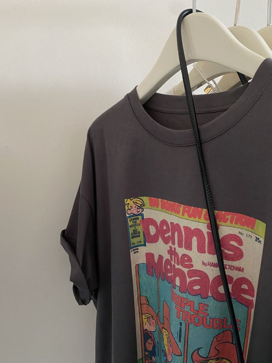 Südkoreas Dongdaemun 2025 Sommer New-Fashion Cartoon-Print Locker lässiger Vielseitiger Kurzarm-T-Shirt Top Frauen