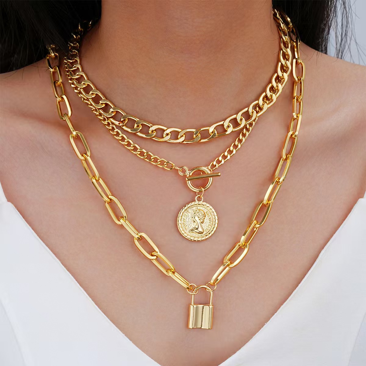 Alloy jewelry portrait layered necklace - Image 2