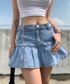 Alternative view of Harajuku Punk Y2K Denim Mini Pleated Skirt Ladies Summer High Waist Jeans Shorts Skirts Women Ruffles Fashion Korean