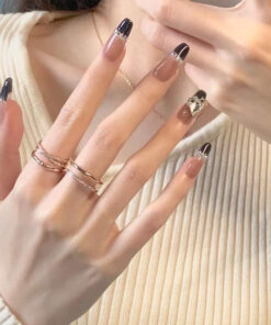 Black French Long Wearing Nail Rhinestone Love Chain Removable Fake Nail Nail Piece Nail Sticker Manicure Nail