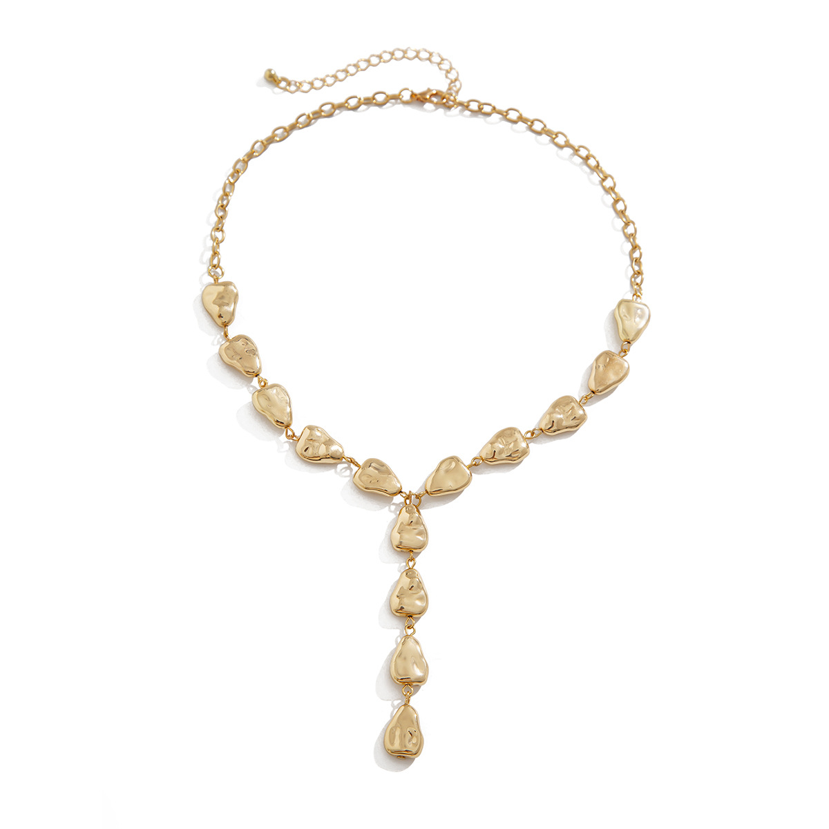 Irregular Baroque Y-shaped collarbone chain, cool style, flat water droplet pendant necklace for women - Image 5