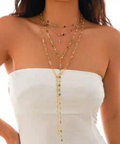 Fashionable tassel Y-shaped chain necklace for women, simple and multi-layered inlaid crystal collarbone chain