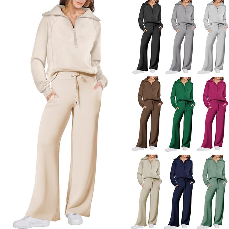 Europa & Amerika Außenhandel 2025 Amazon Herbst/Winter Freizeitsport-Set Reißverschluss Langarm-Sweatshirt Zweiteiliger Zweiteiliger Hosen-Set mit weiten Beinen