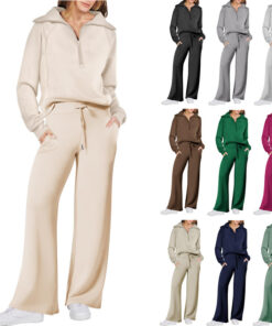 Europa & Amerika Außenhandel 2025 Amazon Herbst/Winter Freizeitsport-Set Reißverschluss Langarm-Sweatshirt Zweiteiliger Zweiteiliger Hosen-Set mit weiten Beinen