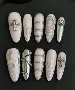 Alternative view of Y2K, Millennial, würziges Mädchen, Silberschlange, süß, cool, hochwertige, abgenutzte Nagelnägel, Croxin-Nagelpatches, lange mandelförmige europäische und amerikanische Nägel,