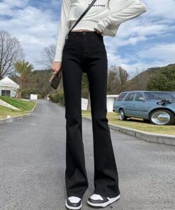 Alternative view of 2025 Frühling/Sommer Neue schwarze leicht ausgestellte Jeans für Frauen, birnenförmige, zierliche Hufeisenhosen, hochtaille, schlanker ausgestellte Hosen