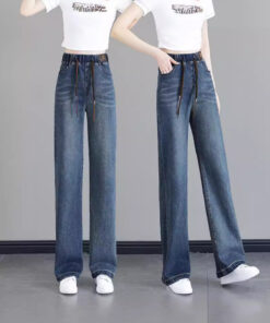 Alternative view of Elastische Jeans mit hoher Taille für Damen, 2026 neue lockere Plus-Size-Schlank- und Größenverlängerungshosen mit neun Zehntel geraden Weitbeinen