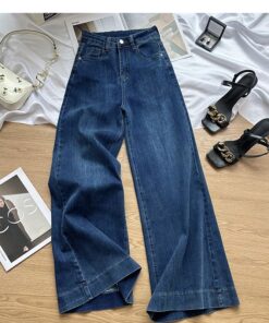 Bequeme, schlankere, hoch taillierte Jeans, zierliche 2025er Stretch-Design locker, weite Hosen für Frauen, bodenlange Hosen