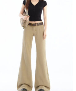 Amerikanische Vintage-Hot-Girl-Khaki-Jeans für Frauen, 2026 Sommerhosen mit niedriger Einheit, bodenlang, die nicht an den Beinen kleben, leicht ausgestellte Hosen