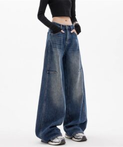 Alternative view of Hohe und länge, bodenlange Hosen für Damen, vielseitige, locker geschwungene Messerhosen und Jeans mit breiten Beinen
