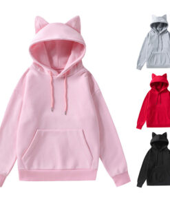 Amazon-grenzüberschreitender Frühling und Herbst Neuer Außenhandel Damen-Katzenohr-Design Kapuzen-Fleece-Sweatshirt Modischer legerer Hoodie