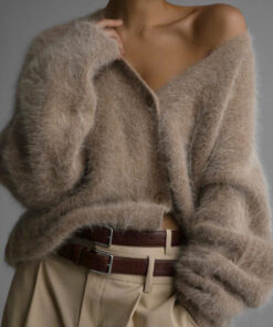 Europischer und amerikanischer grenzüberschreitender Nerzsamt-V-Ausschnitt-Strickpullover für Frauen, 2026 Herbst/Winter neuer lockerer einfarbiger Export-Cardigan für Frauen