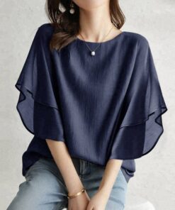 Alternative view of 5 Farben auf Lager: Japan Rakuten 2025 Sommer neues kurzärmeliges Batshirt, lockeres Crew-Neck-Casual vielseitiges Chiffon-Shirt