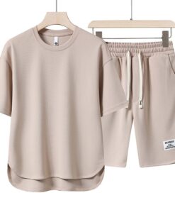 Sommer-Jugend-High-End-Casual-Sportset für Männer, runder Saum, Modeshorts mit kurzärmligem T-Shirt-Zweiteiler für Männer