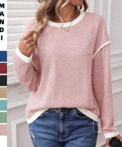 2025 Herbst/Winter Neues Amazon-Cross-Border-Europe-Amerika-Damen-Oval-Pullover mit langärmligem Farbblock lockerer Pullover mit Crew-Neck 2025
