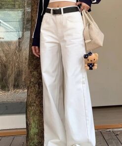 Alternative view of Amerikanische gestreckte Wide-Leg-Hosen für Damen, 2025 Frühling neue vielseitige klassische weiße, hoch taillierte, bodenlange Jeans