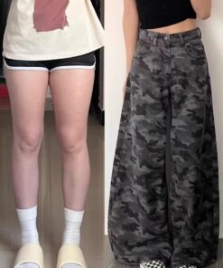 Alternative view of Plus-Size-Vintage-Highstreet-Workwear mit breiten Tarnbekleidung für Damen, 2025 hochgetaillierte, locker, schlankernde, gerade beine, lässige Hosen 2025