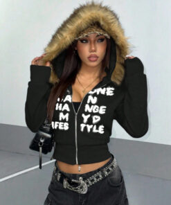 Y2K Harajuku Retro Girly Style Pelzkragen dekorativer Reißverschluss-Kapuzenpullover 2026 Herbst/Winter grenzüberschreitender neuer INS-Stil