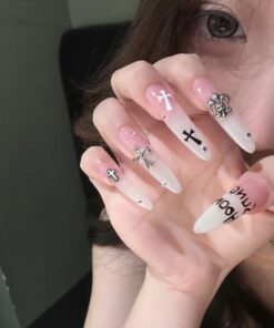 Reines, handgemachtes, tragbares, cremeweißes Y2K-Kreuz High-End, elegante INS-Nischen-Nagelkunst-Aufkleber, heißes Mädchen, Schülerin, Nagelkunst-Aufkleber,