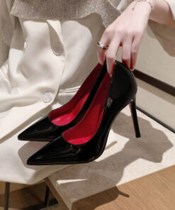 Alternative view of Schwarze High Heels für Damen, professionelle 2023 neue Lackleder-Stilettoschuhe mit roter Lacksohle und Premium-10-cm-Stil für Damen