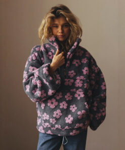 Grenzüberschreitender Fleece-Sweatshirt mit Blumen, europäischer und amerikanischer Herbst/Winter-Sweatshirt 2025, warmes, pelziges Sweatshirt, Fleece-Sweatshirt für Frauen