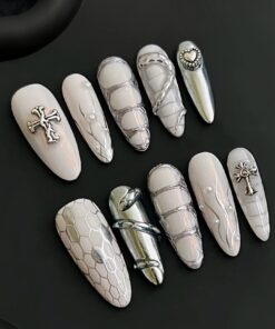 Y2K, Millennial, würziges Mädchen, Silberschlange, süß, cool, hochwertige, abgenutzte Nagelnägel, Croxin-Nagelpatches, lange mandelförmige europäische und amerikanische Nägel,