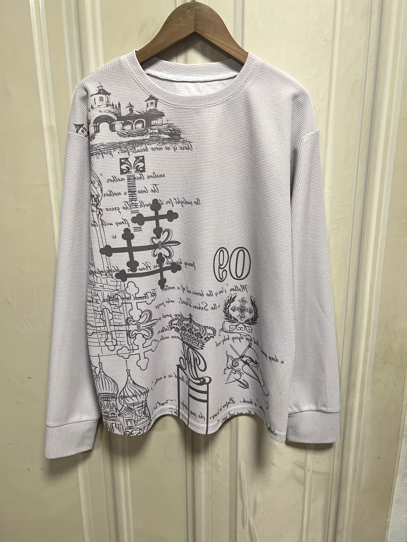 Fortune-Attracting Y2K Waffle Print Graphic T-Shirt - Image 2