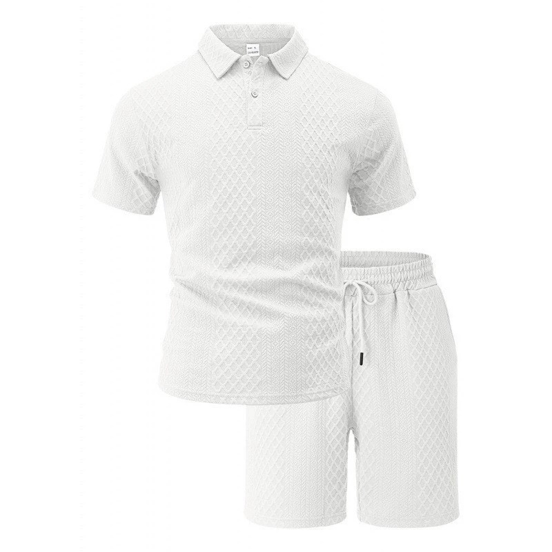 Men's Summer Jacquard Polo Set, Thin Lapel Short Sleeve Casual Sports Two Piece Outfit, Cross-border New Arrival - Image 4