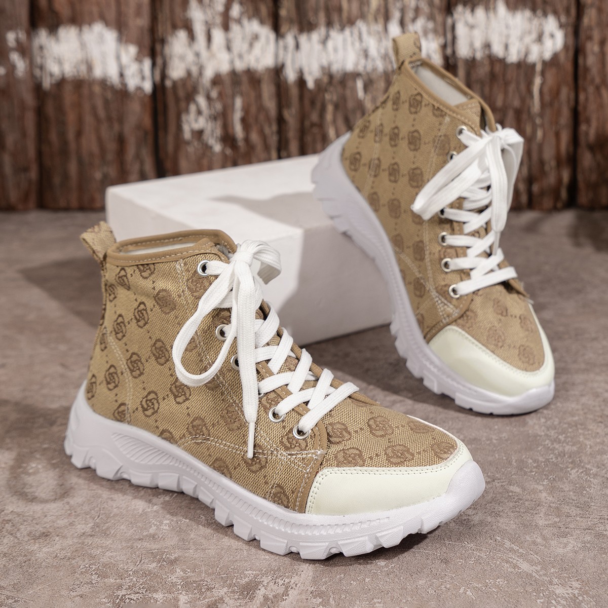 Rose-printed Lace-up Boots Fashion Breathable Canvas Shoes Sports Casual Non-slip Thick-soled Short Boot For Women - Image 6