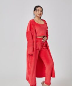 Alternative view of Cozy Pajama Set, 3 Piece Lounge Set, Cute Loungewear, Warm Suit Sets, Matching Set, Lounge Set, 3 Piece Pant Sets, Women Winter Dress